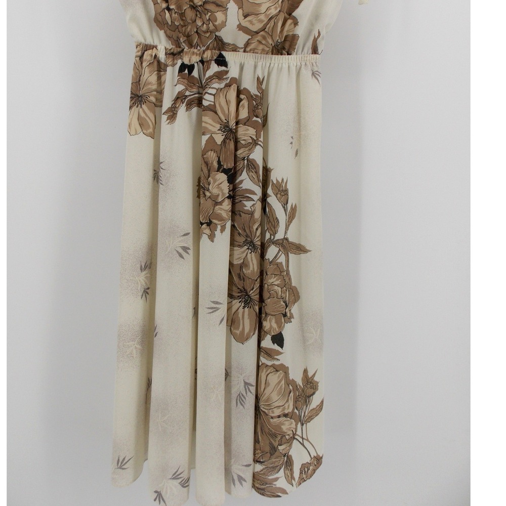 Vintage Mary Martin Cream Floral Cowl Neck Sleevelesss Midi Dress MEDIUM 70s - Picture 3 of 8